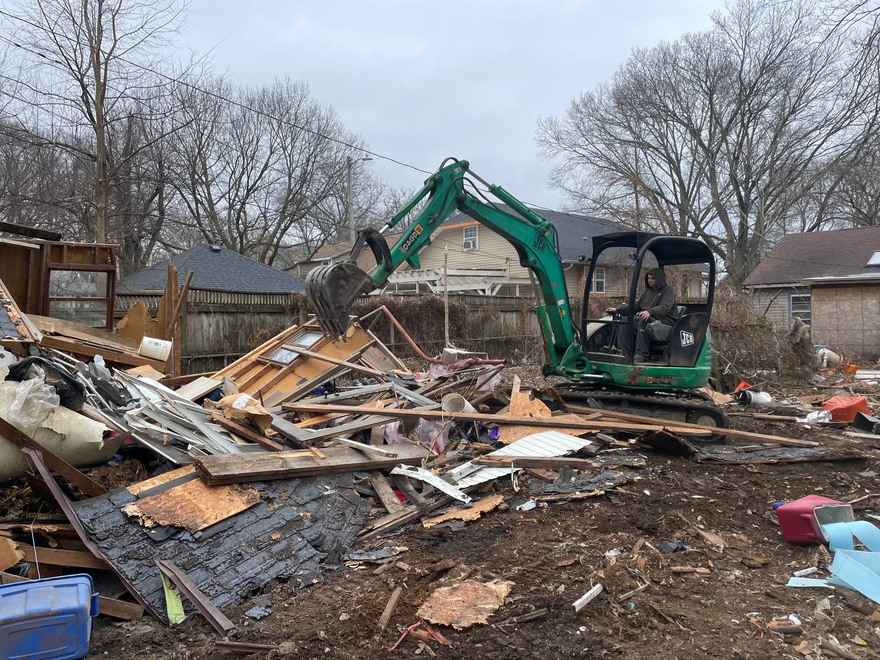 JCB excavator demolition services in central Illinois — Brohez Trucking LLC structure teardown