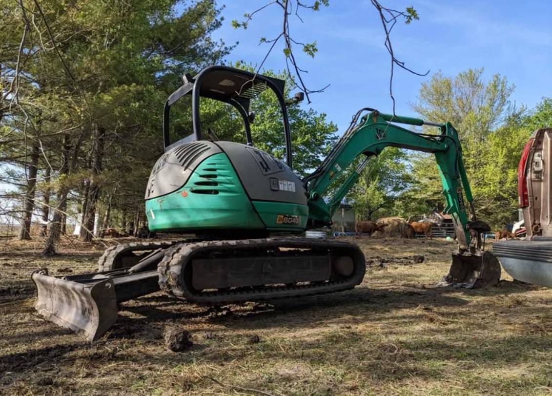 JCB 8040ZTS land clearing in central Illinois — brush, trees, and fence rows — Brohez Trucking LLC